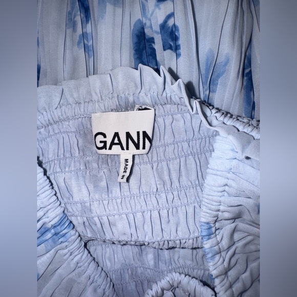 NEW Ganni Floral Pleated Georgette Heather Blue Midi-Dress SZ 34 US 2 - Picture 4 of 7